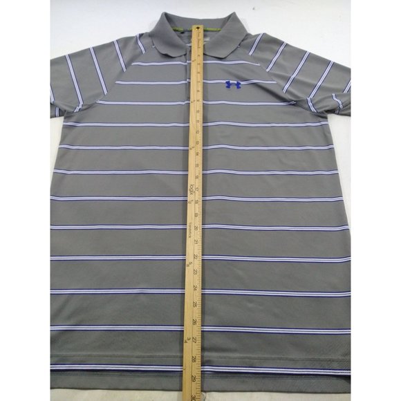 Under Armour Catalyst Mens Polo Shirt Size Large Gray Purple Striped Heatgear - Picture 7 of 7